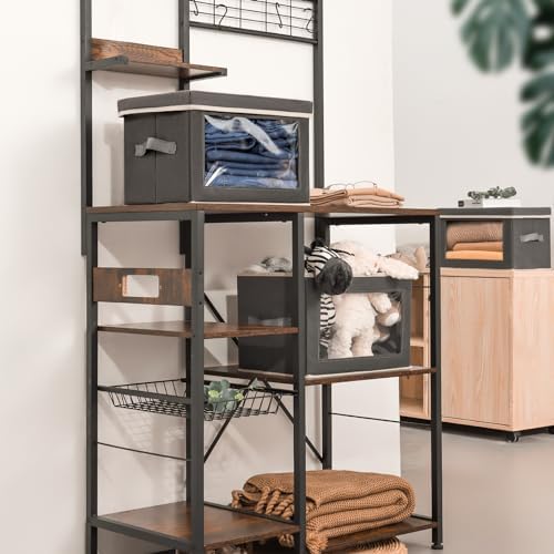 Homsorout Storage Bins with Lids - Fabric Storage Boxe with Window, Collapsible Closet Organizers with Handles, 9 Pack Decorative Bin, Home Cubes Baskets for Clothes, Hat, Books, Dark Grey - Image 4