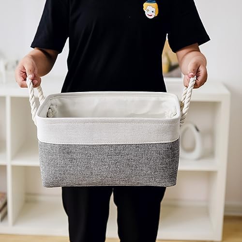 TheWarmHome Storage Bins for Shelves - 13.8L×9.8W×6.7H inch 3 Pack Medium Collapsible Storage Baskets for Organizing | Fabric Storage Cubes for Linen Closet Toy Home (White&Grey) - Image 5