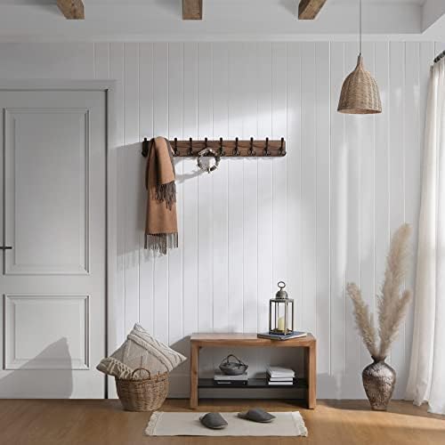 SKOLOO Rustic Coat Rack Wall Mount, 10 Hooks, 38.6'' Long, Brown, Pack of 2 - Image 4