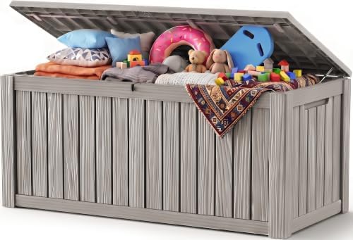 Outdoor Storage Box, 240 Gal Waterproof Resin Deck Box w/Support Rod by ATMELT