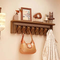 Wall Mounted Piano Key Hanger | Flip Style Hook | Entrance Wall Art Hook, Made of Oak Wood (3 Times Painted, 4 Times Polished) (Tray Walnut, 8Hooks) by FleiSleep