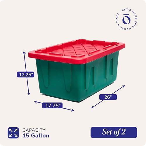 HOMZ Durabilt Plastic Storage Bins with Lids, 15 Gal, Red/Green, 2 Pack - Image 5