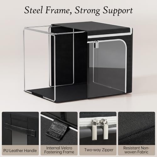 Yecaye Large Clothes Storage Bins with Metal Frame, 66L, 3 Pack, Black - Image 2