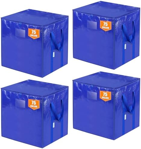TICONN 4 Pack Extra Large Moving Bags with Zippers & Carrying Handles, Heavy-Duty Storage Tote Moving Boxes for Space Saving (4 PK, 75 Gallon) by TICONN
