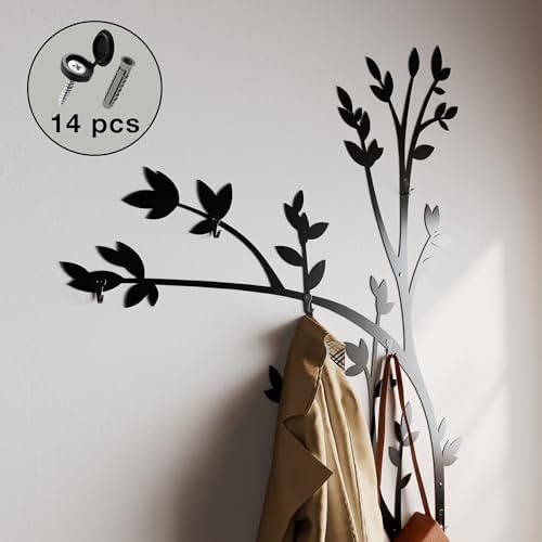 Parametric Tree Coat Rack Wall Mounted, 6 Hooks Black Metal Wall Art, Vertical Entryway Organizer, Hat and Coat Hanger, 33 x 75 in - Image 3