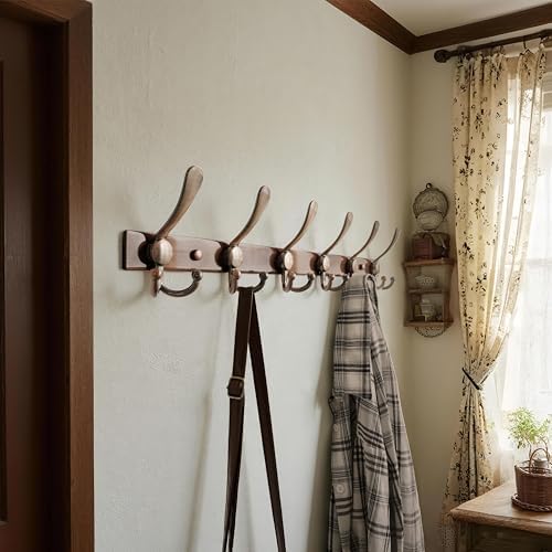 Dseap Coat Rack Wall Mount 24 Inch, Heavy Duty 12-Gauge Base vs Flimsy 1mm, Double-Thick Solid Anti-Snap Hooks, Stainless Steel 6-Hook Hanger Organizer for Clothes Hat Closet Entryway, Antique Copper - Image 4