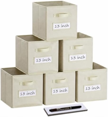 Storage Bins,13 Inch Cube Storage Bin with Labels,6pcs,Beige by Anyoneer
