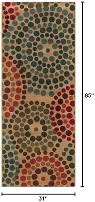Unique Loom Outdoor Modern Collection Area Rug - Spark (2' 7" x 7' 1" Runner, Beige/ Burgundy) - Image 2