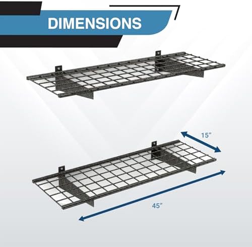 Hyloft Heavy Duty Steel Garage Wall Shelving, 45 in. x 15 in. Metal Wall Shelves for Garage Storage, Low-Profile Brackets, Max Shelf Load 200 Pounds, 00651, 2-Pack, Hammertone - Image 2