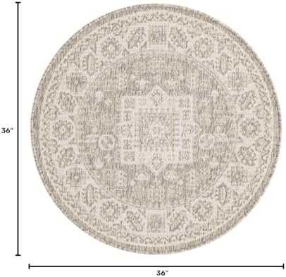 Rugs.com - Outdoor Aztec Rug – 3 Ft Round Light Gray Indoor/Outdoor Rug – Weather-Resistant and Easy-Clean Accent for Patios, Decks, and Porches - Image 2