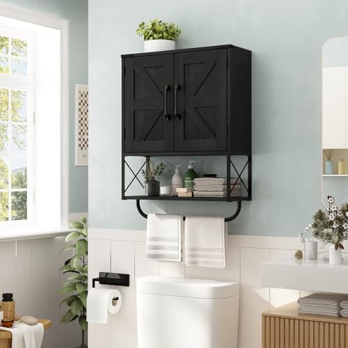 RUSTOWN Farmhouse Medicine Cabinet with 2 Barn Door & Towel Bar Rack - Image 4