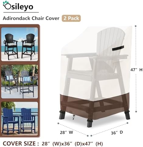 Stackable Patio Chair Covers Waterproof Patio Furniture Covers, 28 W x 36 D x 47 H InchesFits for 4-6 Stackable Dining Chairs 2 Pack (Beige & Brown) - Image 2