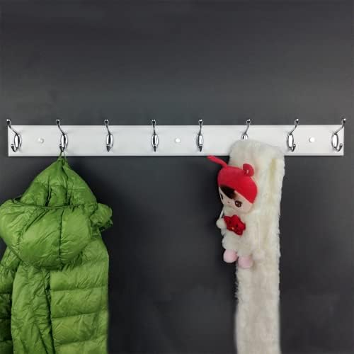 Wooden Wall Mounted Coat Rack – 31 Inch, White with 8 Silver Hooks for Entryway, Hallway, Bedroom - Image 7