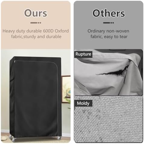 Rileytee Garment Rack Cover,600D Heavy Duty Waterproof Clothing Rack Cover,Clothes Rack Cover with Zipper for Metal Garment Rack(Black,46"W x 18"D x 80"H,Cover Only） - Image 3