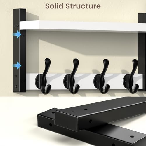 35'' White Coat Rack Wall Mount with Shelf, Solid Wood Coat and Key Hanger with 13 Metal Hooks, Farmhouse Wall Organizer for Mail, Entryway Wall Hangers for Hats, Clothes, Backpacks, Mudroom - Image 7