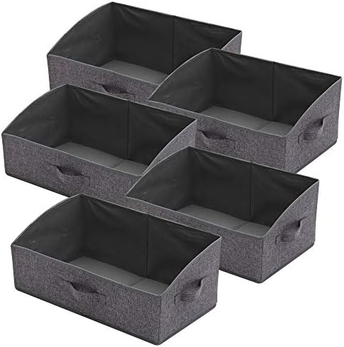TENABORT 5 Pack Trapezoid Large Foldable Closet Storage Bins with Handle, Fabric Storage Organizer Cube Cloth Containers Linen Box Shelf Baskets for Clothes Clothing Shelves Wardrobe by TENABORT