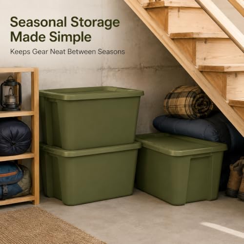 18 Gal Stackable Storage Tote with Lid, Plastic Container, Olive Green - Image 3