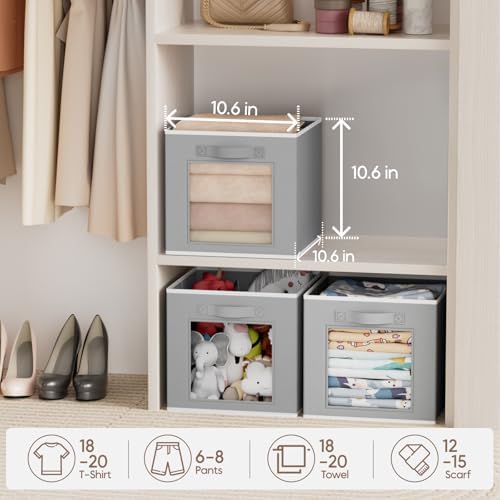 Homsorout Storage Cube 11 Inch - Cube Storage Bins with Window, Closet Storage Baskets with Handle, Fabric Bins for Closet, Shelves, Toys, Clothes, Set of 14, Grey - Image 4