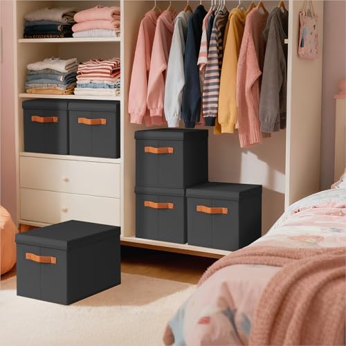 Homsorout Storage Bins with Lids - Large Fabric Closet Bins with Lid, 5 Pack Clothes Organizers and Storage, Collapsible Stackable Cube Basket for Home, Office, Dorm, Black - Image 5