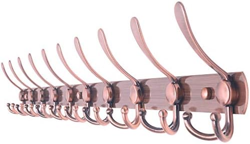 WEBI Coat Rack Wall Mount,37 5/8" Long Coat Hanger Wall,Coat Hooks Wall Mounted,16" Hole to Hole,10 Triple Hooks for Hanging Jacket,Clothes,Hats,Antique Copper by WEBI