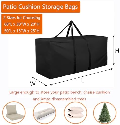 177 Gallon Outdoor Cushion Storage Bag 68 inch, 2Pack, 68"L x 30"W x 20"H - Image 3