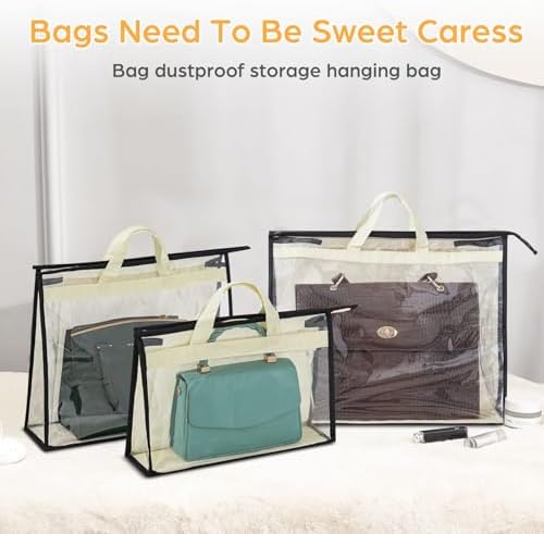 12 Packs Dust Bags for Handbags, Clear Handbag Storage, Purse Storage Organizer for Closet, Purse Cover Hanging Closet Organizer with Zipper and Handles - Image 4