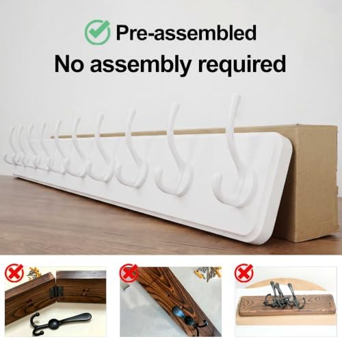 WEBI Coat Rack Wall Mount,10 Hooks,38 9/16" Long Coat Hooks Wall Mounted Large,16" Hole to Hole,Wood Coat Hanger Wall,Hooks for Hanging Coats,Jacket,Clothes,Hats,White - Image 6