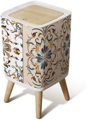 Small Trash Can with Lid Seamless Azulejo tile Portuguese Spain decor Ceramic tile Victorian Wastebasket with Press Cover Dog Proof Garbage Can Waste Bin for Kitchen Bathroom Nursery 2.6 Gallon by Unknown