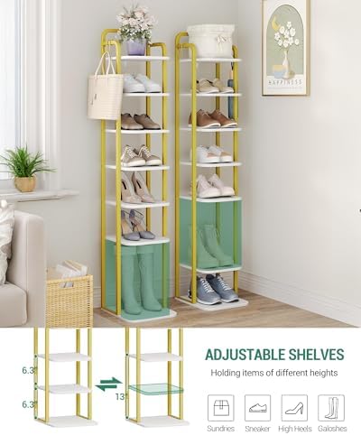Hzuaneri 8 Tiers Vertical Shoe Rack, Tall Shoe Shelf with 2 Hooks - Image 4