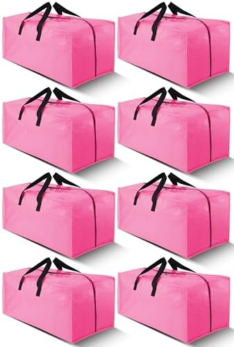 Cosy Family 8 Pack Heavy Duty Extra Large Moving Bags with Backpack Straps - Strong Handles & Zippers, Storage Totes For Space Saving, Fold Flat, Alternative to Moving Box, Pink by Cosy+Family