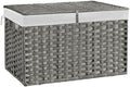 180L Wicker Storage Basket with Lid, Handwoven Rattan Large Shelf Basket with Removable Liner, 47.6 Gallon Wicker Basket for Blanket, Storage Trunk with Handle for Closet, Bedroom, Livingroom, Grey by Hiagnete