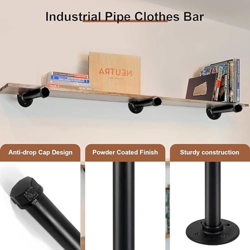 PINTUSON 6 Pcs Industrial Pipe Clothes Bar 12 Inch - Wall Mount Clothing Rack - Face Out Wall Clothing Rods for Commercial Retail Boutique Shirt Display - Image 4