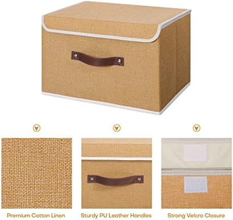ANMINY Fabric Storage Box Bins with Lids, Khaki, 13"x9"x7.9", 4 Pack - Image 4