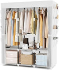 Portable Closet with Cover, 3 Hanging Rods and Side Pocket, Sturdy Free Standing Closet, White by BRFOYU