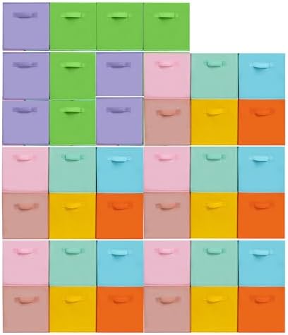 Storage Bins, 11 Inch Fabric Storage Cubes, Collapsible Cube Storage Box, Fabric Closet Organizers with Handle for Office, Closets, Bedroom, Living Room, Multi-Color, 40 Set, 8 Color by Unknown