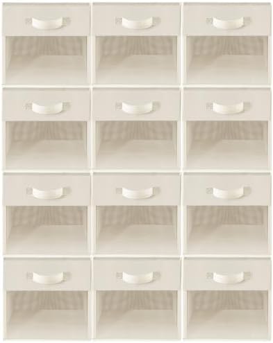Storage Bins with Clear Window, 11x11 Storage Cubes, Collapsible Cube Storage Box, Fabric Closet Organizers with Handles for Home, Office, Shelf, Closets, Living Room, Beige, 12 Pack by Unknown