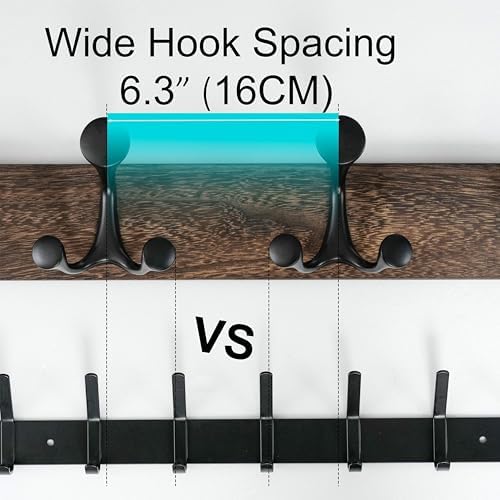 WEBI Coat Rack Wall Mount,17" Solid Wood Coat Hooks Wall Mounted Coat Hanger,16" Hole to Hole,Heavy Duty Hook Rack Rail,3 Triple Hooks for Hanging Coats,Jacket,Clothes,Hat,Weathered Brown,2 Packs - Image 3