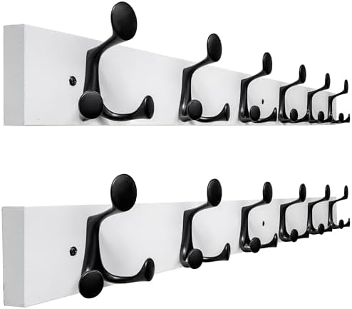SKOLOO 36-Inch White Wood Coat Rack Wall Mount with 6 Triple Hooks - Ideal for Family Entrances, Classrooms, and Pet Supplies Storage - Perfect Coat Hooks for Wall, Pack of 2 by SKOLOO