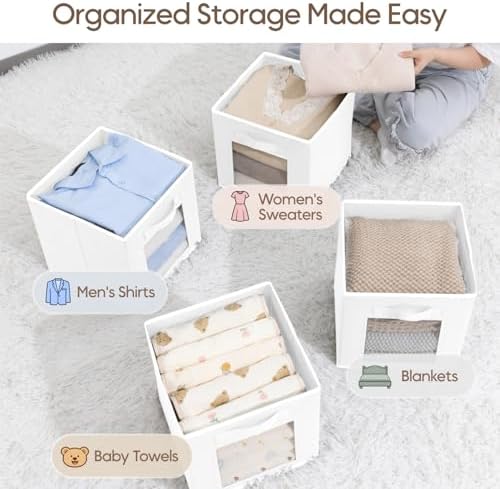 Homsorout Storage Cube 11 Inch - Cube Storage Bins with Window, Closet Storage Baskets with Handle, Fabric Bins for Closet, Shelves, Toys, Clothes, Set of 16, White - Image 5
