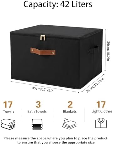 Tuza 3 Pack Foldable Storage Bin with Lid, Heavy-Duty Fabric Storage Box with Reinforced Handles, Collapsible Closet Organizer for Clothes, Bedding, Wardrobe & Bedroom Organization(Black, 42L) - Image 2