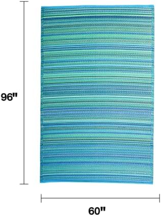 Fab Habitat Outdoor Rug - Waterproof, Fade Resistant, Crease-Free - Premium Recycled Plastic - Striped - Patio, Porch, Deck, Balcony, Sunroom - Cancun - Turquoise & Moss Green - 5 x 8 ft - Image 2