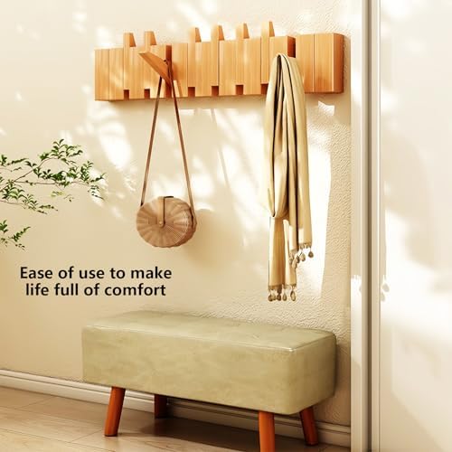 Paint Wood Wall Mounted Coat RackHooks Piano Key Hangers Natural Solid Wood Hanger Non-Woven Fabric Clothes Hangers for Closet, Kitchen, Bedroom, Bathroom, Entryway（Beech 6 Hooks） - Image 4