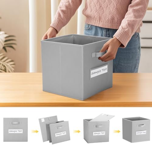 13x13 storage cube bins (Set of 10) Foldable Fabric storage cubes with 10 Labels Window Cards & a Pen,13 inch cube storage bins,Closet Organizers for Shelves,Cubby Organizer Boxes,Light Gray - Image 4