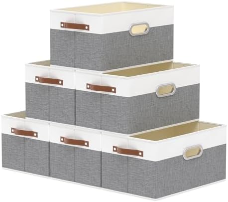 Yawinhe Collapsible Fabric Storage Bins,15.0x9.8x8.3in,White/Grey,6-Pack by Yawinhe