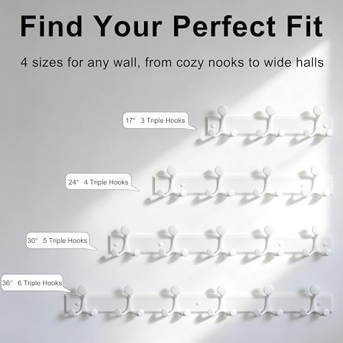 SKOLOO 18 Hooks Wall Mounted Coat Rack, 36 Inch Modern Coat Hanger for Entryway, Bathroom, Garage, Lightweight with 16 Inch Stud Spacing Design, Matte White(Pack of 2) - Image 6