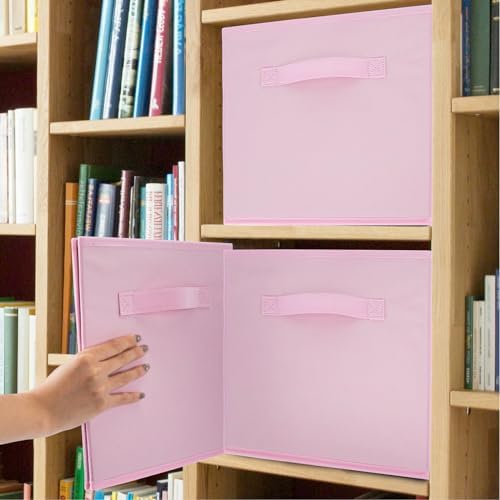 Life Hacks Fabric Storage Bins 8 Pack 13 inch Foldable Storage Cubes with Reinforced Handles Fun Colored Durable Cube Storage Bin for Home, Playroom, Closet Organizers and Storage, Pink - Image 5