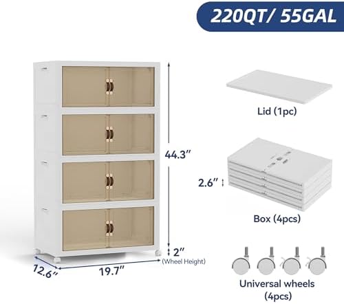 SAILUN 190QT Stackable Storage Bins with Lid, Storage Cabinet 4 Pack White - Image 2