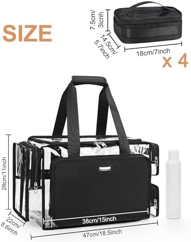 Relavel Clear Makeup Bag with 4 Small Pouches, Extra Large Makeup Artist Kit Set, Cosmetic Storage Organizer Transparent Tote Beach Toiletry Bag with Adjustable Dividers & Shoulder Strap - Image 2