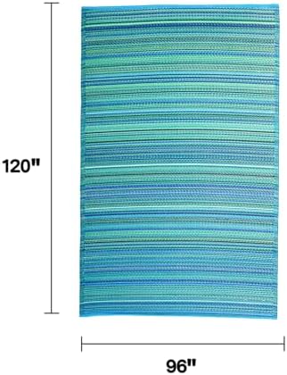 Fab Habitat Striped Outdoor Rug - Waterproof, Fade Resistant, Crease-Free, Reversible - Premium Recycled Plastic - Patio Porch Balcony Deck - Cancun TurquoiseMoss Green - 8x10 ft - Image 2