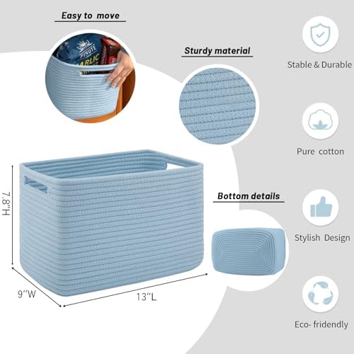 4 Pack Storage Baskets for Organizing Toys, Towels, and Clothes, Woven Basket for Shelves, Sturdy Nursery Cube Bins for Storage, 13''L x9''W x7.8''H, Blue - Image 3